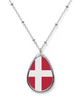 Denmark Flag Oval Necklace | Danish Heritage Pendant - One Size / Silver